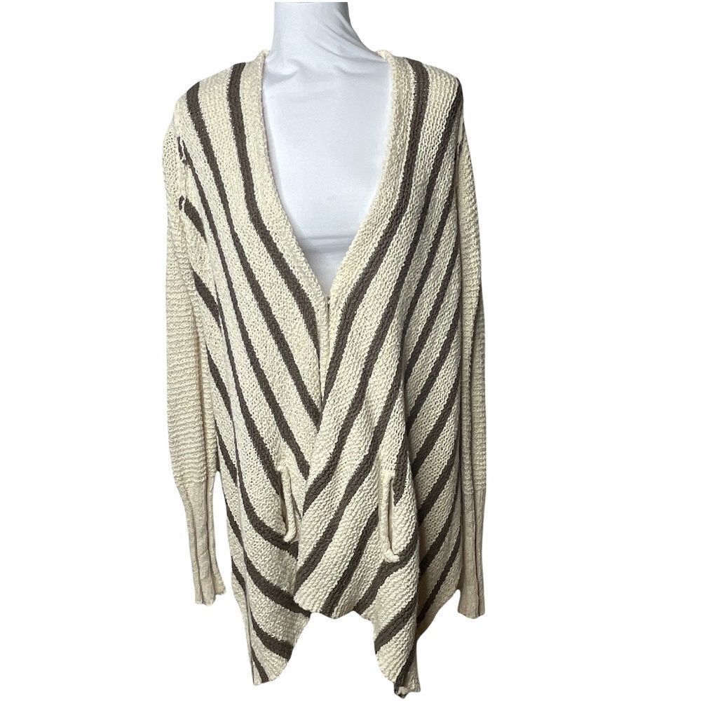 Free People oversize knit sweater cream brown stripe medium